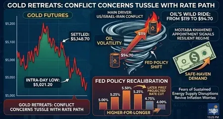 Gold retreats as oil volatility and Fed policy shift dominate markets