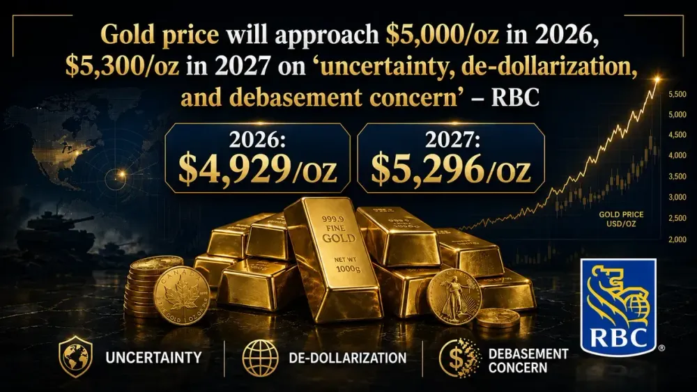 Gold price will approach $5,000/oz in 2026, $5,300/oz in 2027 on ‘uncertainty, de-dollarization, and debasement concern’ – RBC