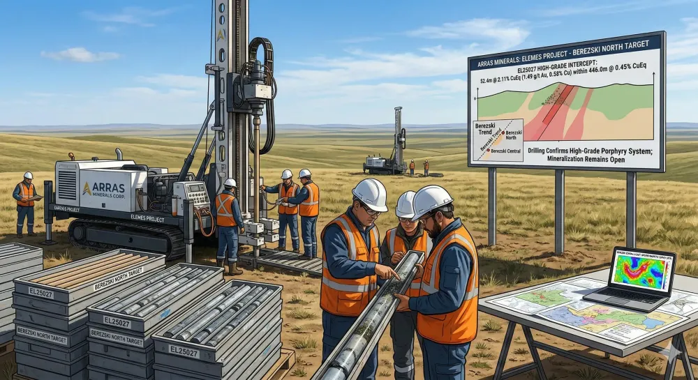 ARRAS MINERALS DRILLS 52.4 METERS GRADING 2.11% CUEQ AT THE BEREZSKI NORTH TARGET (ELEMES PROJECT) IN KAZAKHSTAN