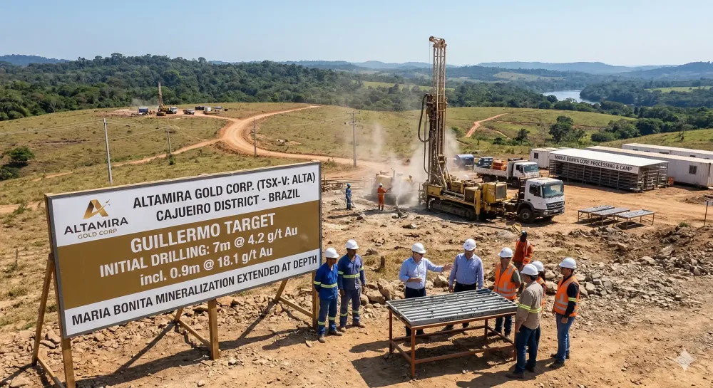 Altamira Gold Intersects High Grade Gold Mineralization in the First Drill Hole at the Guillermo Target and Extends Maria Bonita Mineralization at Depth, Cajueiro District, Brazil