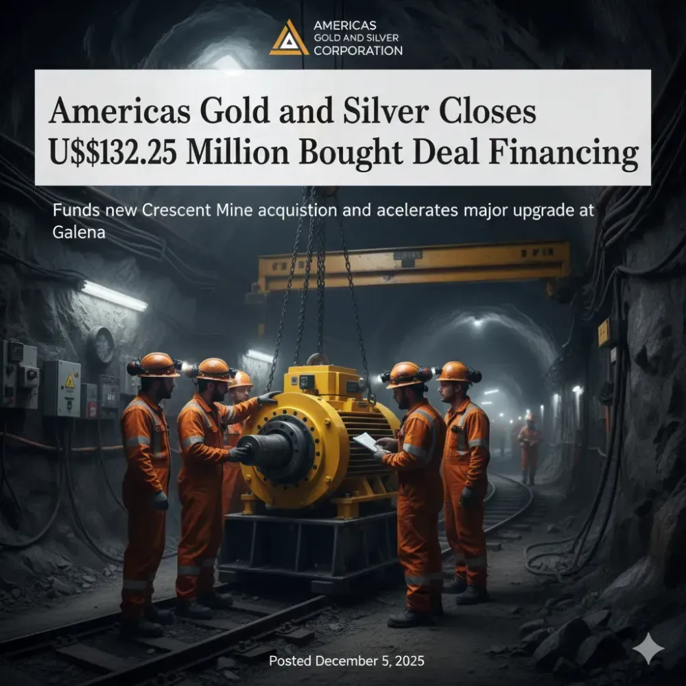 Americas Gold and Silver Closes US$132.25 Million Bought Deal Financing