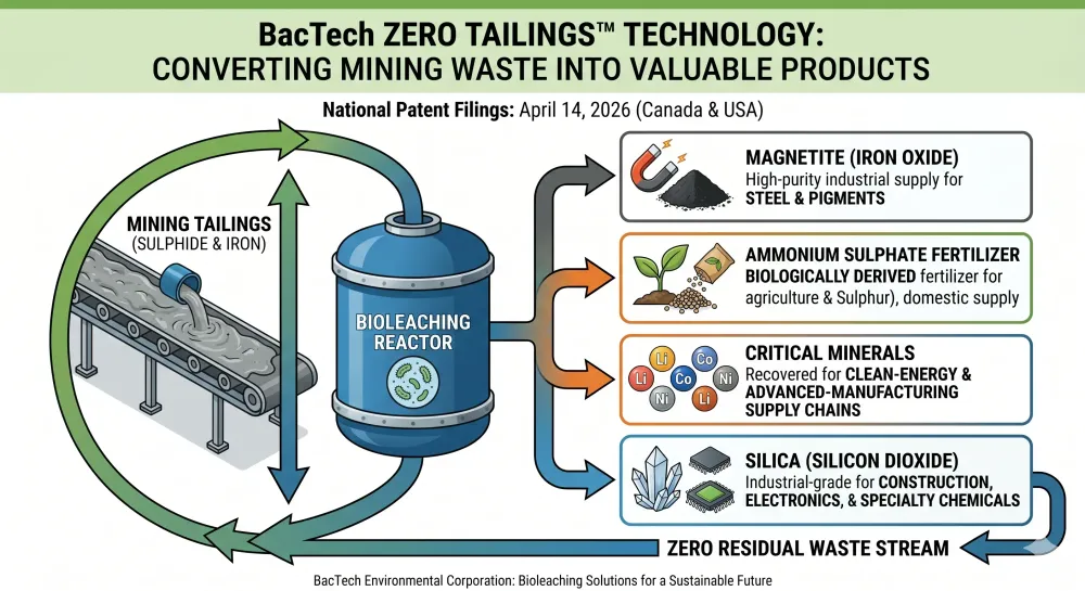 BacTech Files Zero Tailings™ Patent in Canada and the United States, Converting Mining Waste into Fertilizer, Critical Minerals, and Industrial Products
