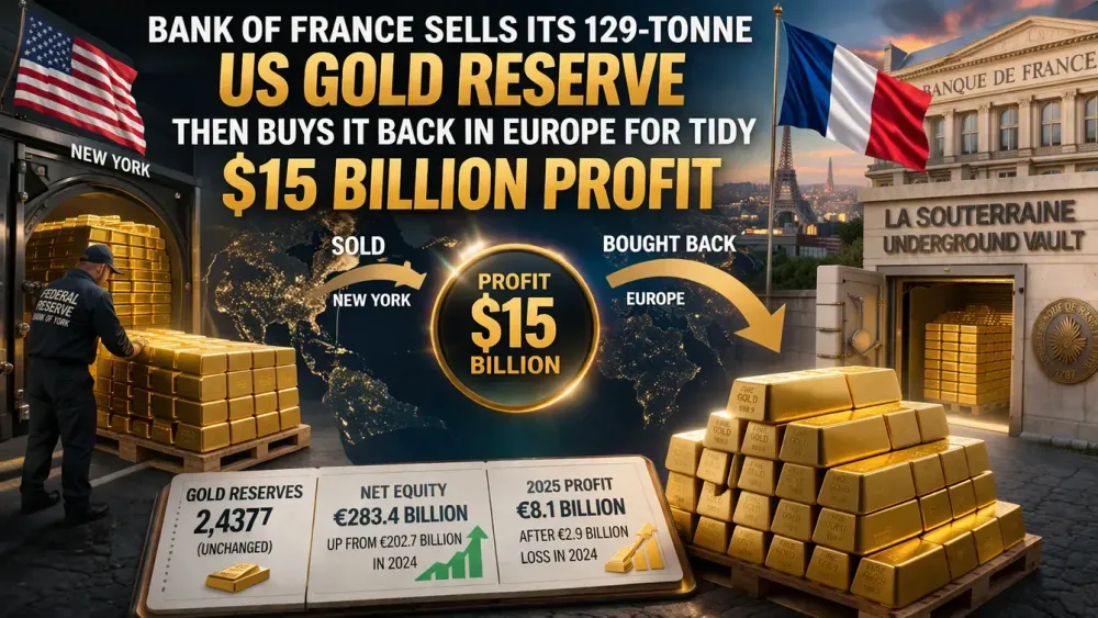 Bank of France sells its 129-tonne US gold reserve, then buys it back in Europe for tidy $15 billion profit