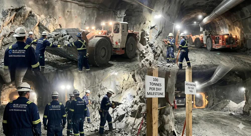 Blue Lagoon Reaches 100 Tonnes Per Day Milestone, Doubles Production Crew with Second Mining Contractor and Advances Toward 150 Tonnes Per Day