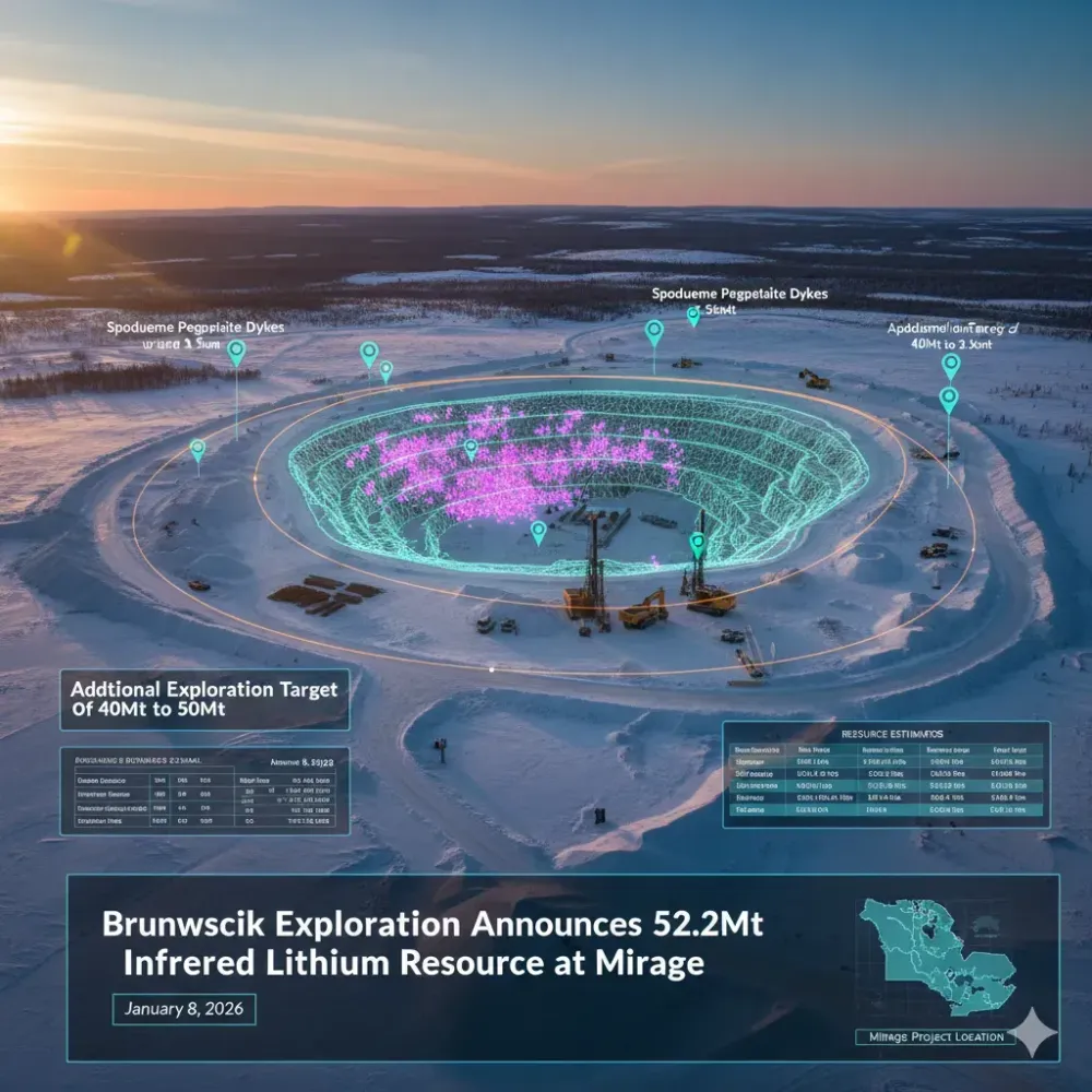 Brunswick Exploration Announces Inferred Mineral Resource of 52.2Mt at 1.08% Li2O at Mirage with Additional Exploration Target