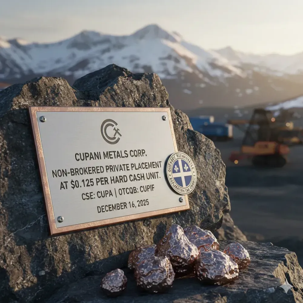 CUPANI Metals Non-Brokered Private Placement At $.125 Per Hard Cash Unit