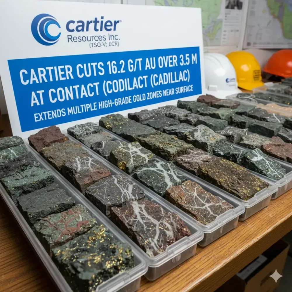Cartier Cuts 16.2 g/t Au over 3.5 m included in 5.9 g/t Au over 11.0 m at Contact (Cadillac); Extends Multiple High-Grade Gold Zones Near Surface