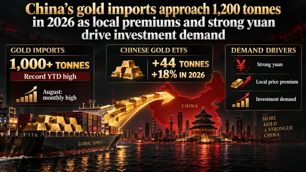 China’s gold imports approach 1,200 tonnes in 2026 as local premiums and strong yuan drive investment demand