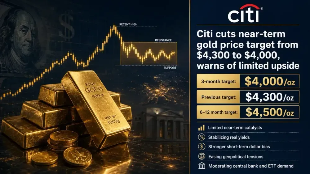 Citi cuts near-term gold price target from $4,300 to $4,000, warns of limited upside