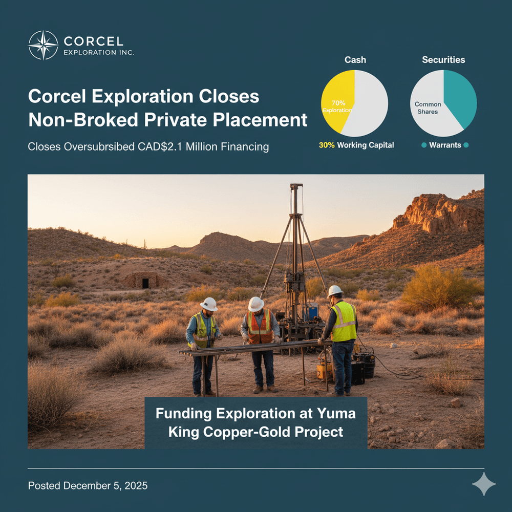 Corcel Exploration Closes Non-Brokered Private Placement