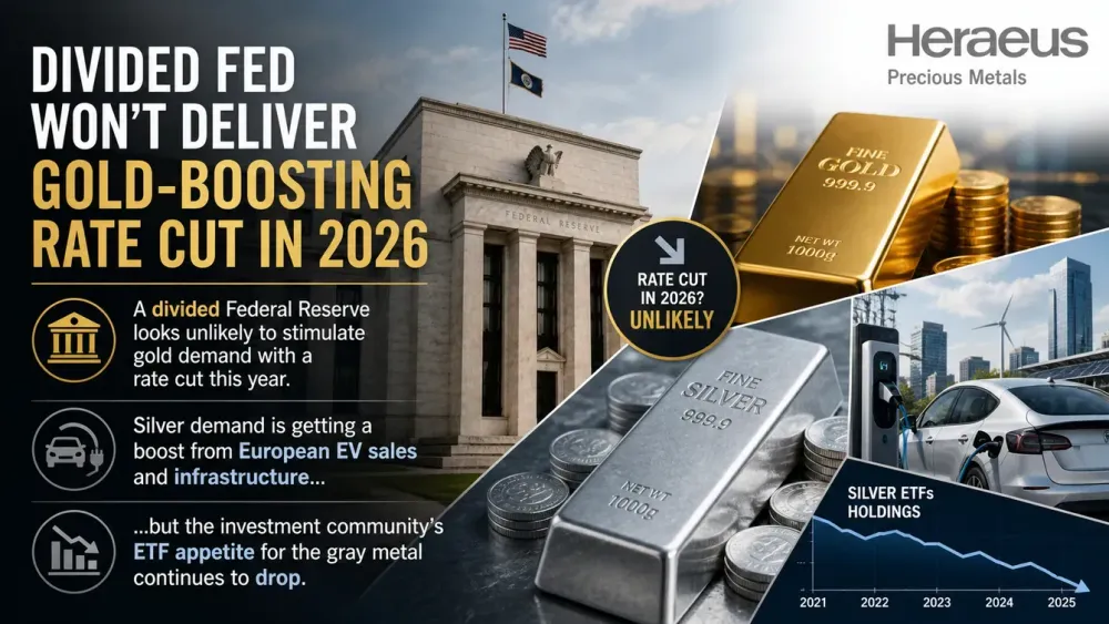 Divided Fed won’t deliver gold-boosting rate cut in 2026, EU EV sales support silver demand as ETFs slide – Heraeus