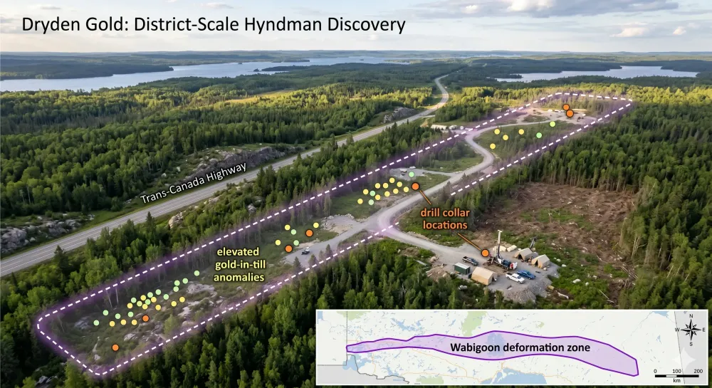Dryden Gold Establishes District-Scale Gold Footprint At Hyndman With 12km Anomaly Corridor And Strategic Expansion