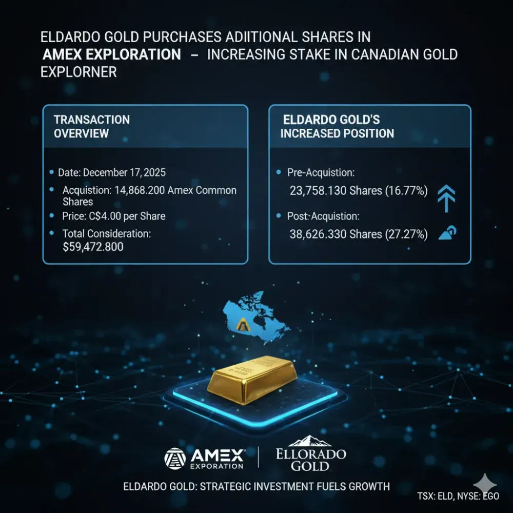 Eldorado Gold Purchases Additional Shares in Amex Exploration