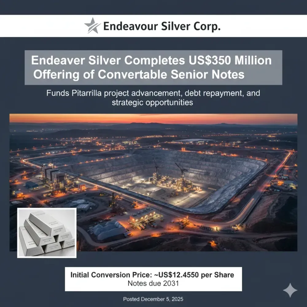 Endeavour Silver Completes US$350 Million Offering of Convertible Senior Notes
