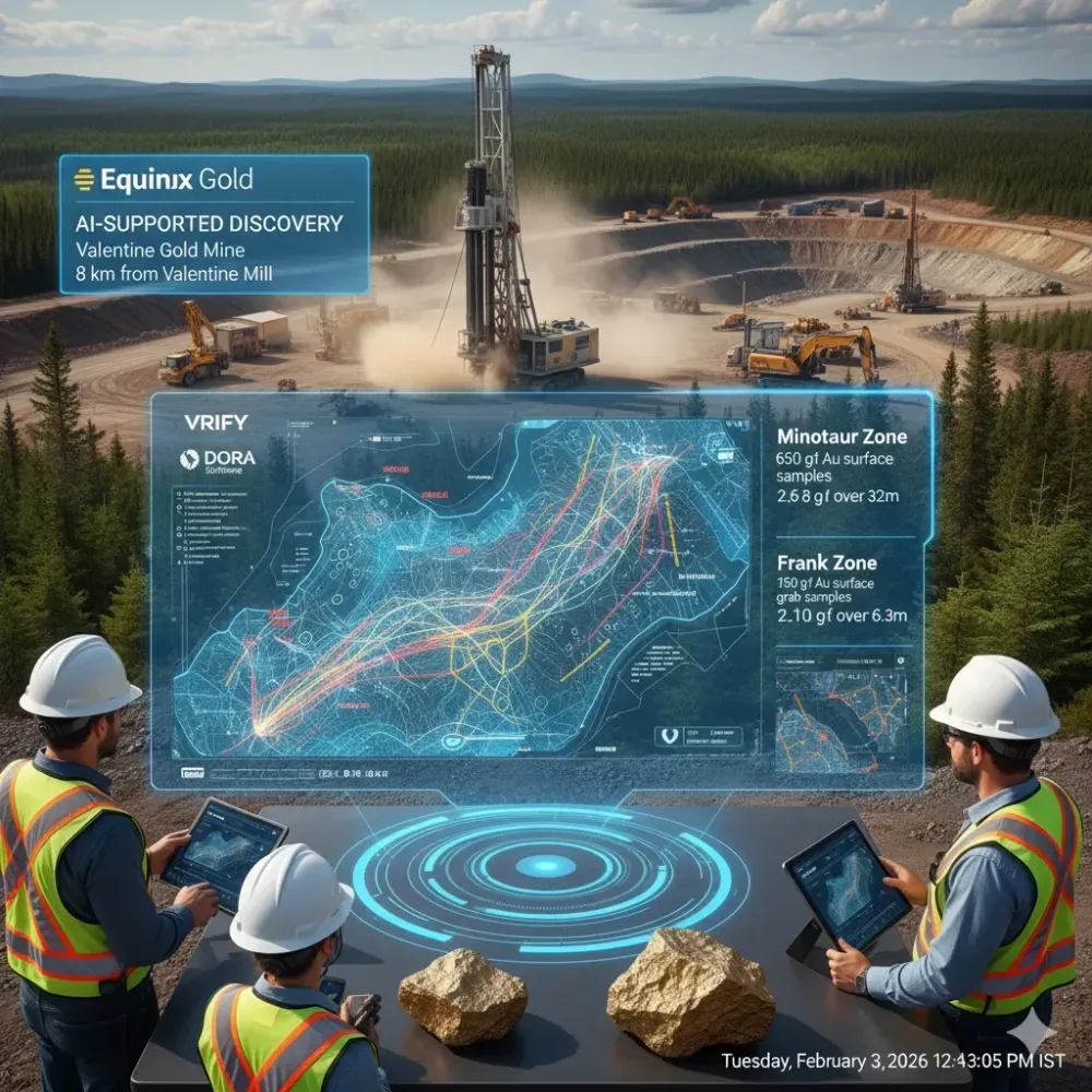 Equinox Gold Announces Significant New AI-Supported Gold Discovery 8 km from Valentine Mill and Additional High-Grade Gold Mineralization Outside of Resources at The Valentine Gold Mine, Canada