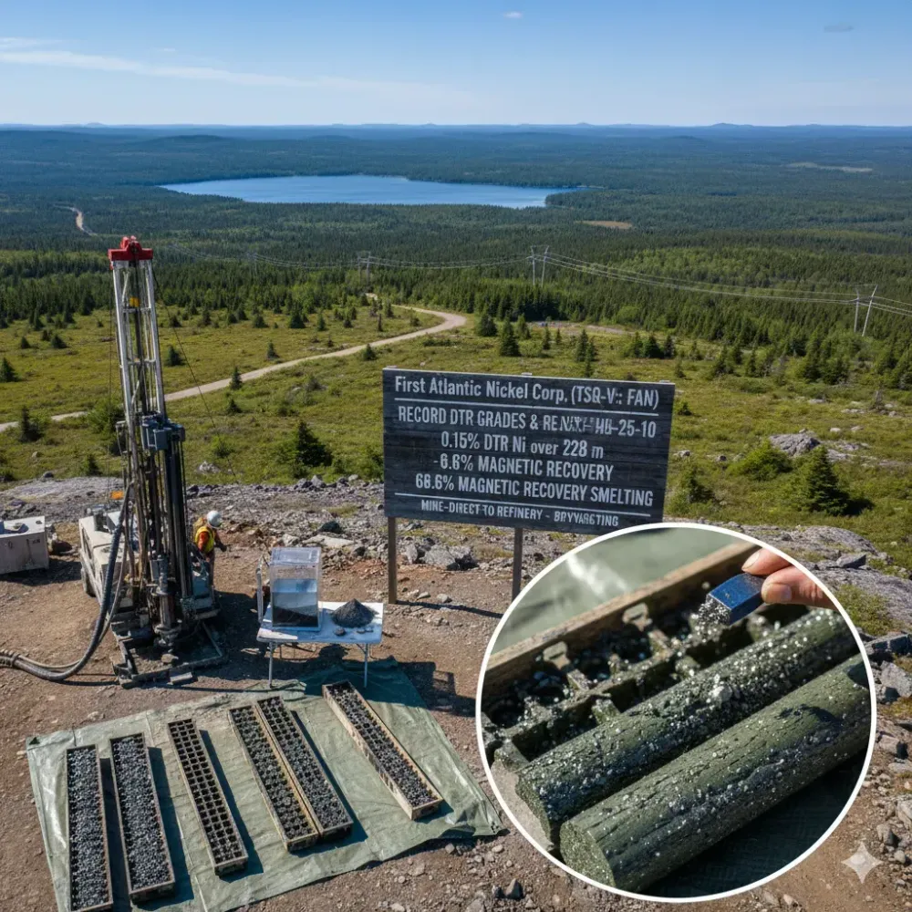 First Atlantic Nickel Reports Highest Awaruite (Nickel-Iron-Cobalt Alloy) DTR Grades and Recovery to Date From Expansion Drilling at Pipestone XL Nickel Alloy Project