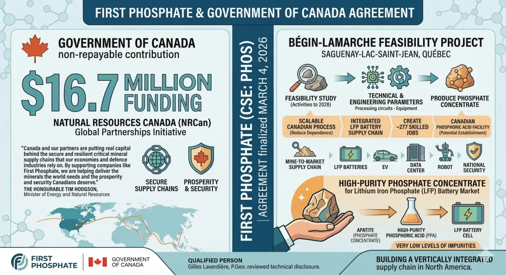 First Phosphate Signs Agreement for a $16.7 Million Non-Repayable Contribution with the Government of Canada