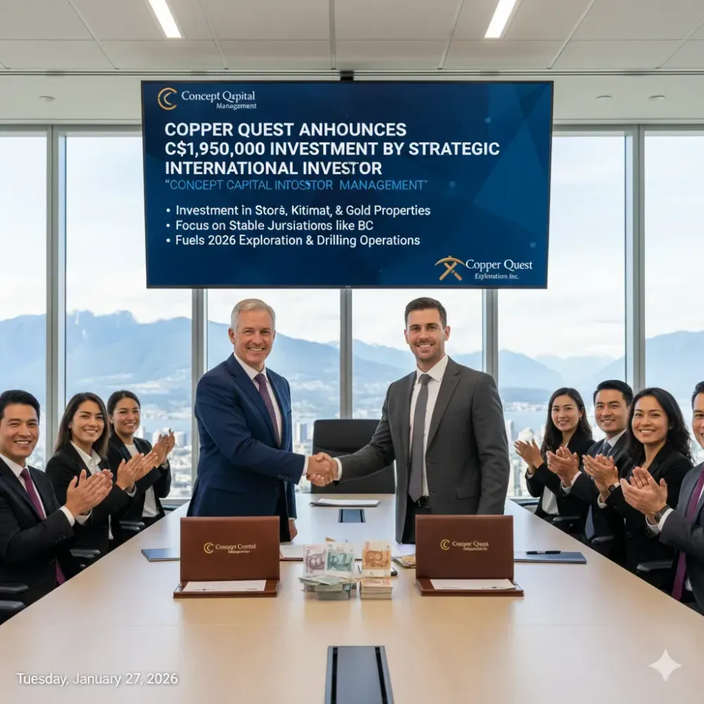 Copper Quest Announces $1,950,000 Investment by Strategic International Investor ‘Concept Capital Management’ a Foundational Investor in Mining and Exploration Companies