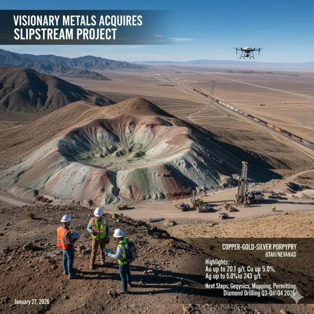 Visionary Acquires Slipstream Copper-Gold-Silver Porphyry Project in Utah