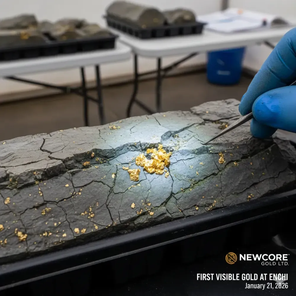 Newcore Gold Diamond Drilling Intersects First Visible Gold, High-Grade Gold Mineralization with 147.5 g/t Gold over 1.0 Metre and 3.22 g/t Gold over 17.0 Metres, at the Enchi Gold Project, Ghana
