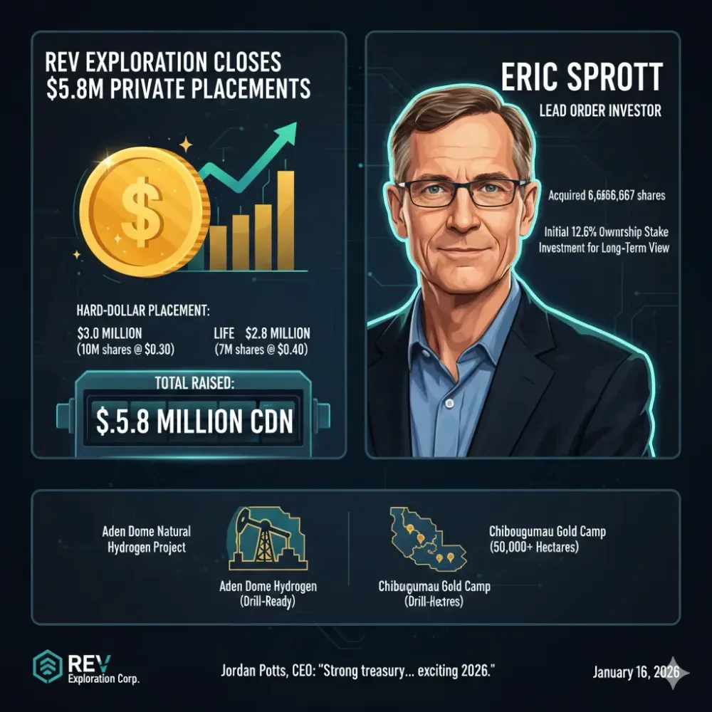 REV Closes $5.8 Million in Private Placements with Eric Sprott as Lead Order
