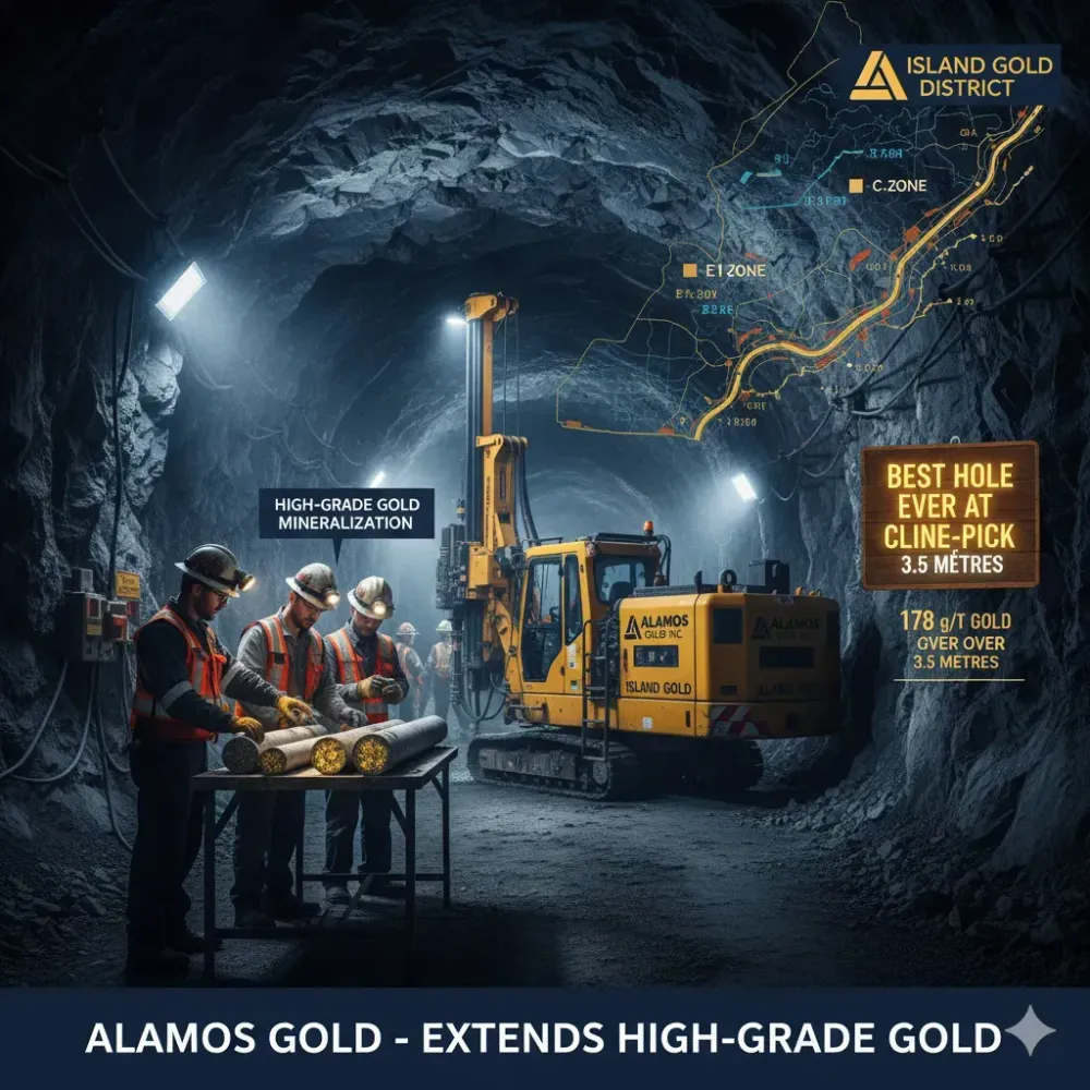 Alamos Gold Extends High-Grade Mineralization Across the Island Gold Deposit and Nearby Regional Targets Including Best Hole Ever at Cline-Pick, Intersecting 178 g/t gold over 3.5 metres
