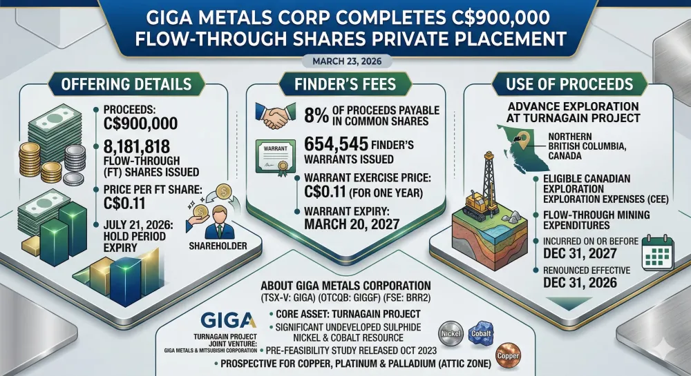Giga Metals Completes Non-Brokered Private Placement of Flow-Through Shares