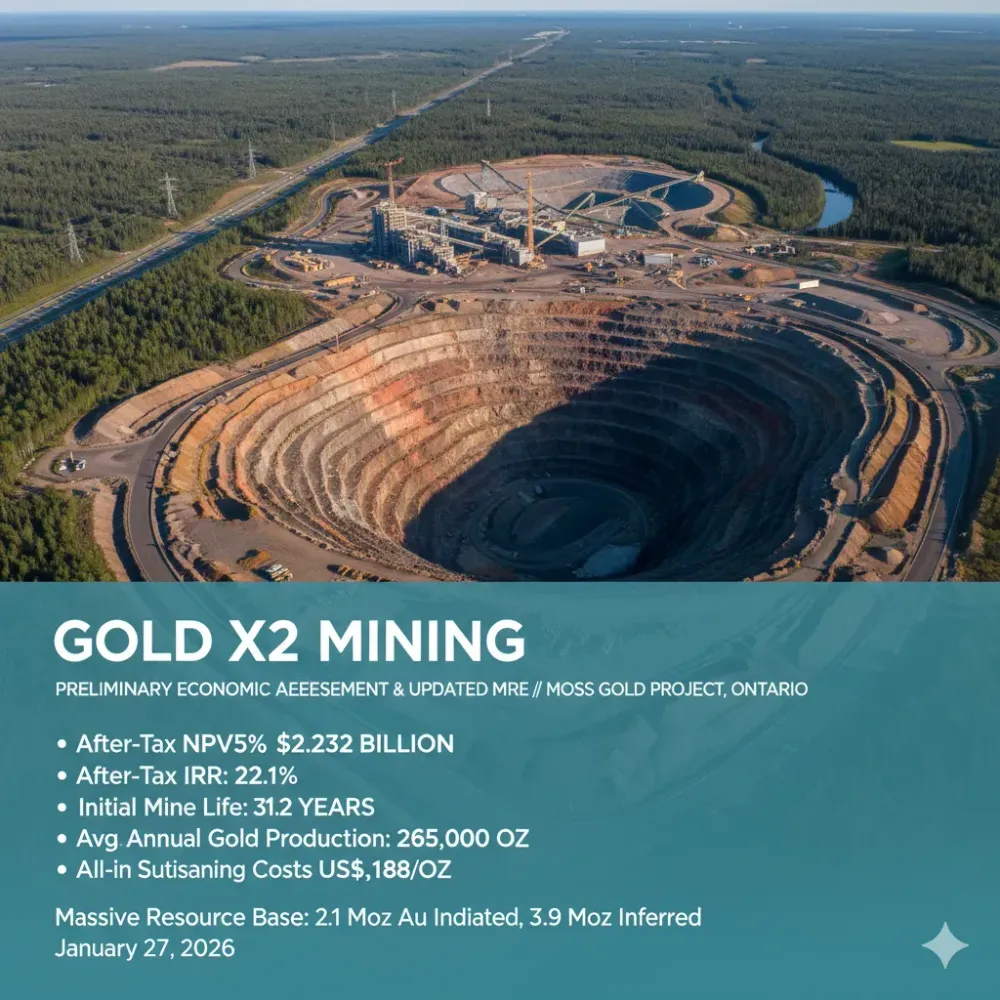 Gold X2 Mining Delivers Preliminary Economic Assessment and Updated Mineral Resource Estimate for the Moss Gold Project