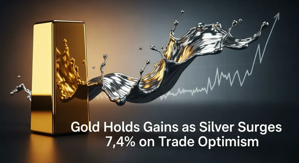 Gold holds gains as silver surges 7.4% on trade optimism