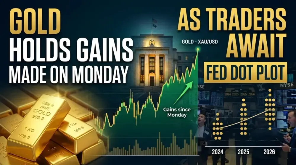 Gold holds gains made on Monday as traders await Fed dot plot