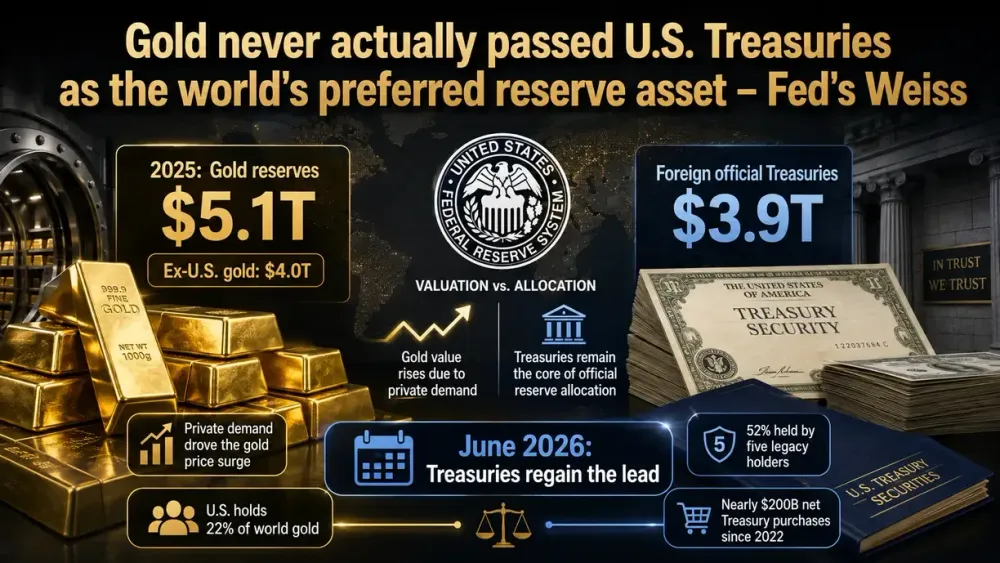 Gold never actually passed U.S. Treasuries as the world's preferred reserve asset – Fed’s Weiss
