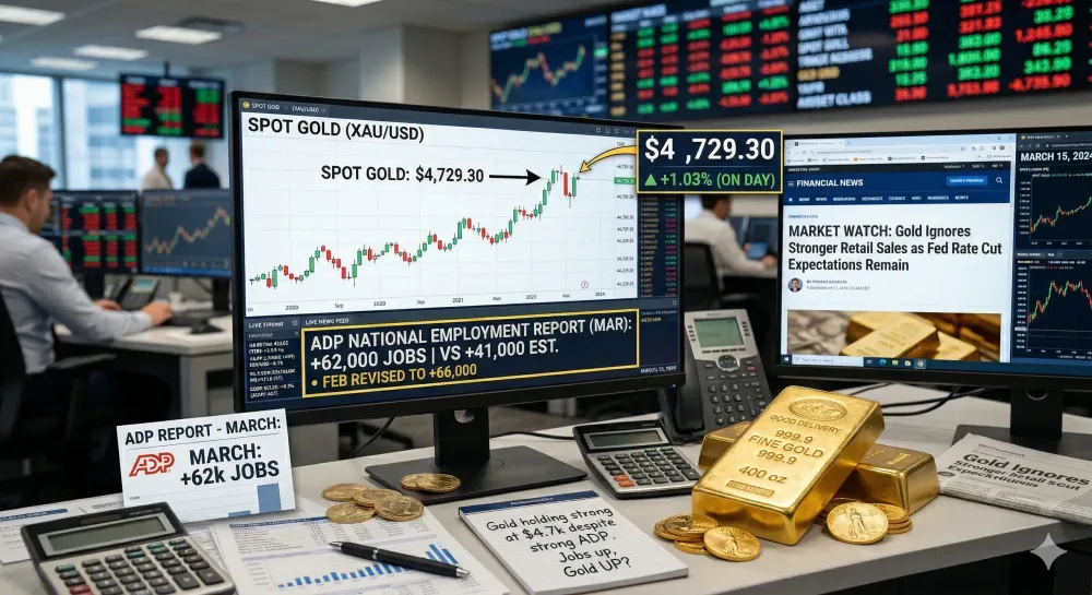 Gold price holding its ground as ADP shows 62k jobs created in March