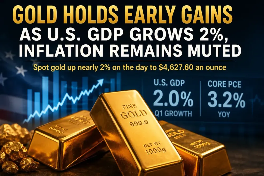 Gold prices holding gains but doesn't find any direction as U.S. Q1 GDP rises 2% and core inflation increase to 3.2%