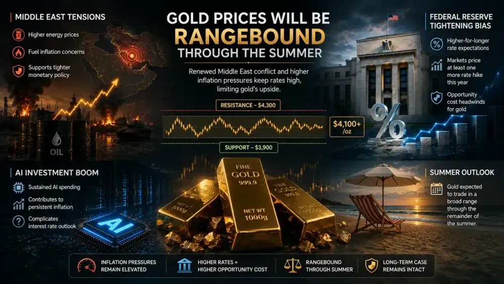 Gold prices will be rangebound through the summer - Metals Focus