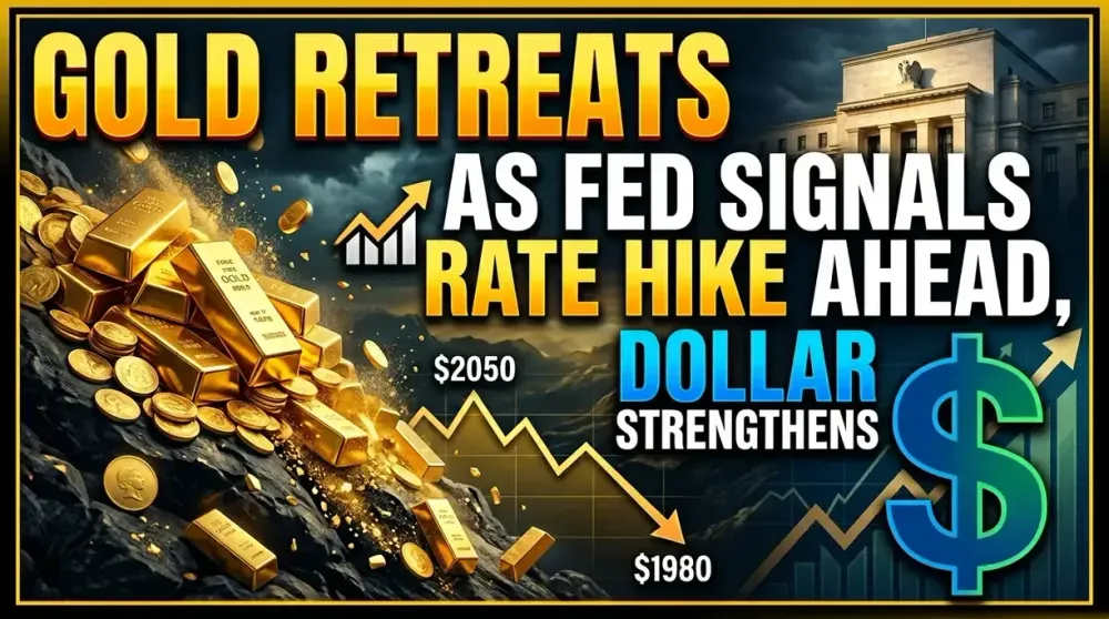 Gold retreats as Fed signals rate hike ahead, dollar strengthens