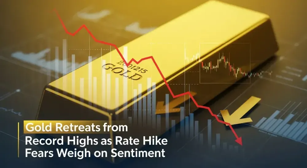 Gold retreats from record highs as rate hike fears weigh on sentiment