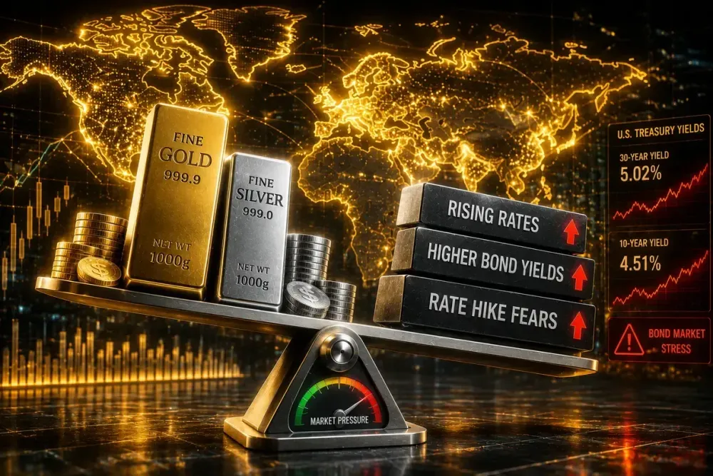 Gold, silver prices remain caught between rate hike fears and bond market stress