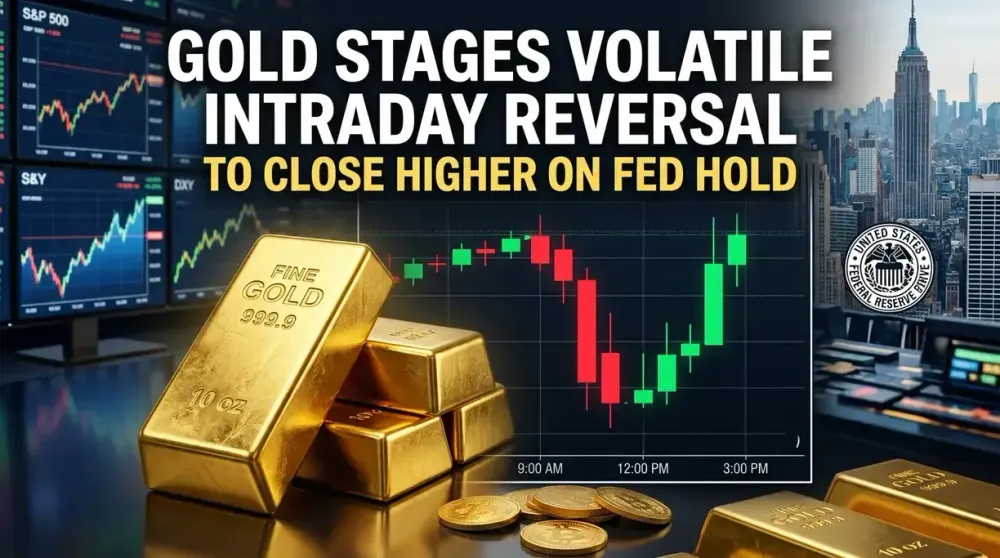 Gold stages volatile intraday reversal to close higher on Fed hold