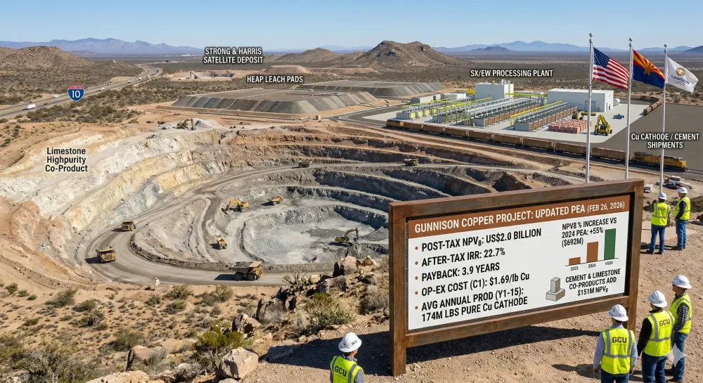 Gunnison Copper Announces Updated Preliminary Economic Assessment of Its Flagship Gunnison Copper Project Reporting Post-Tax NPV8 of US$2.0 Billion