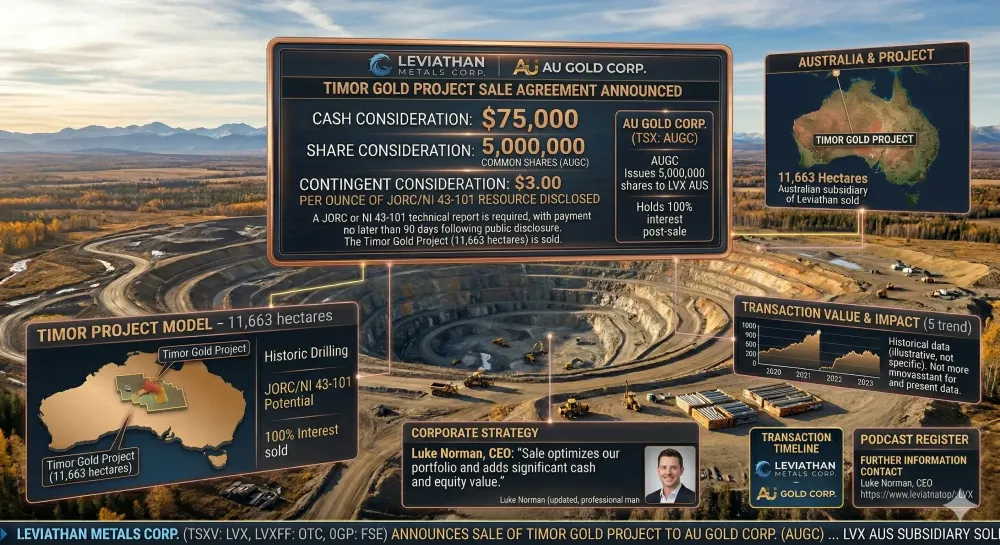 Leviathan Metals Announces Sale of Timor Gold Project