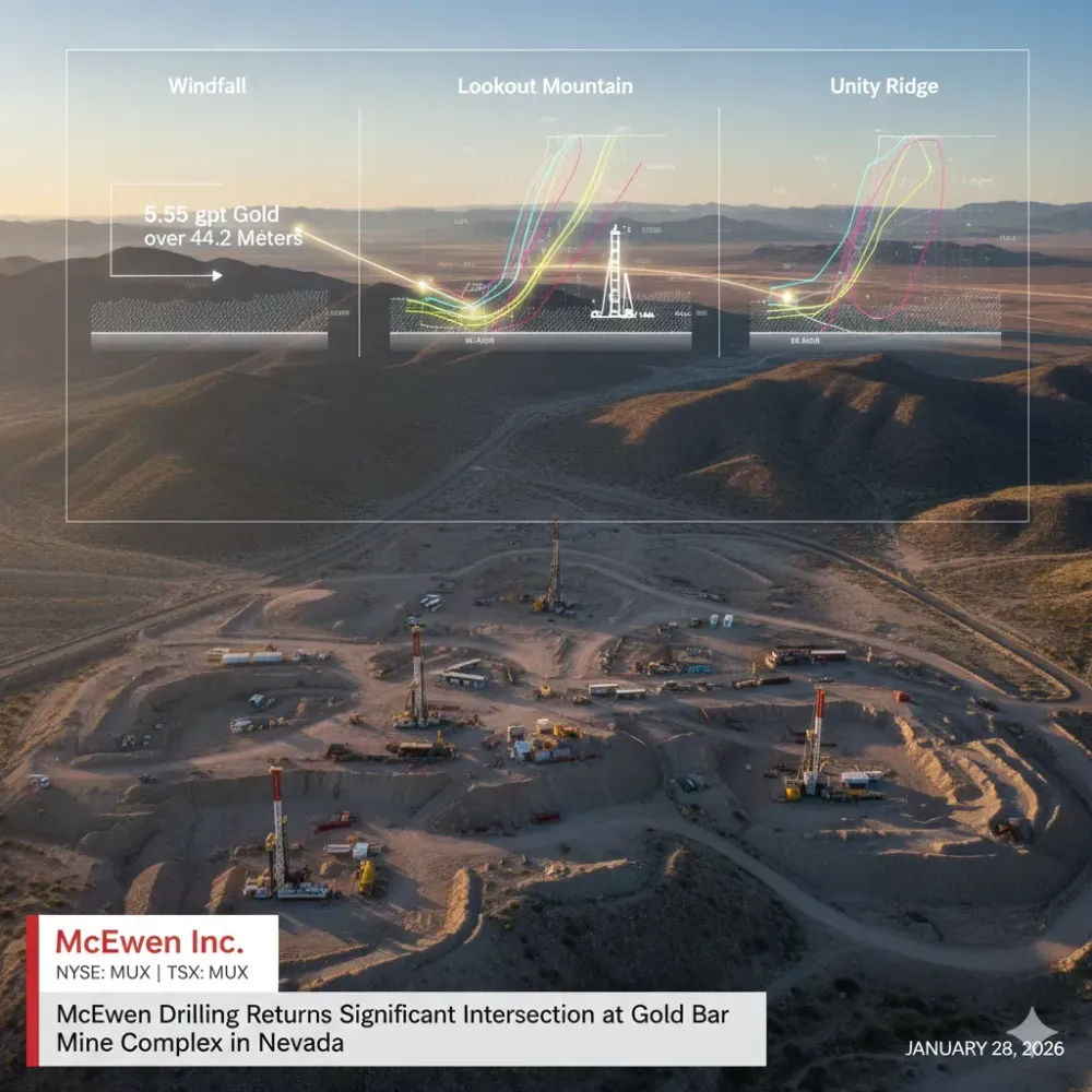 McEwen Drilling Returns Significant Intersection at Gold Bar Mine Complex in Nevada: 5.55 gpt Gold over 44.2 Meters; Transformation into a Long-Life Mine Continues