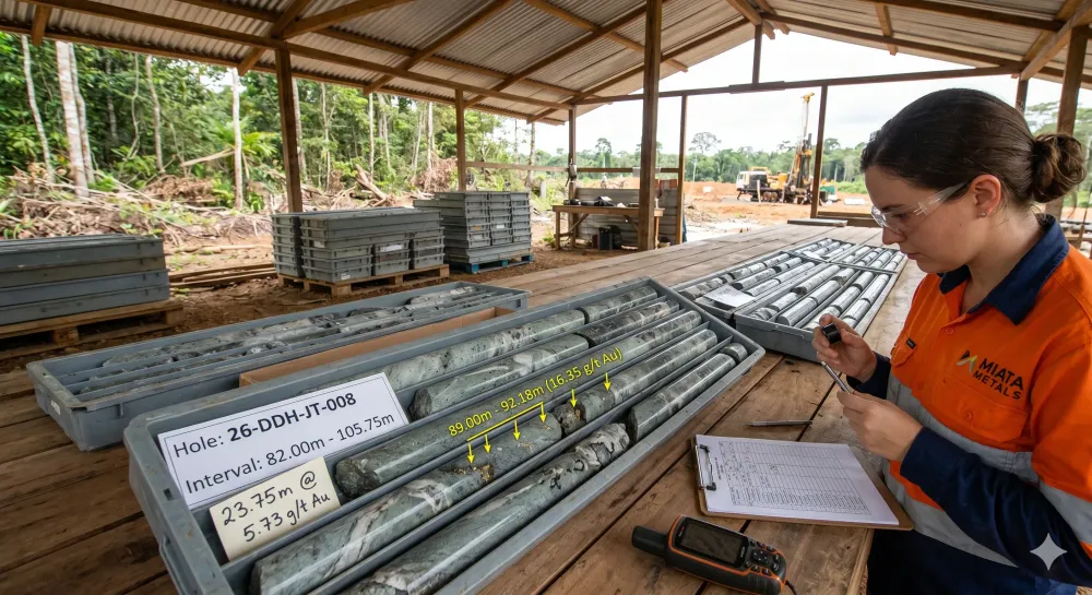 Miata Reports 23.75 m at 5.73 g/t Gold at Jons Trend, Confirming High-Grade Continuity at Sela Creek in Suriname
