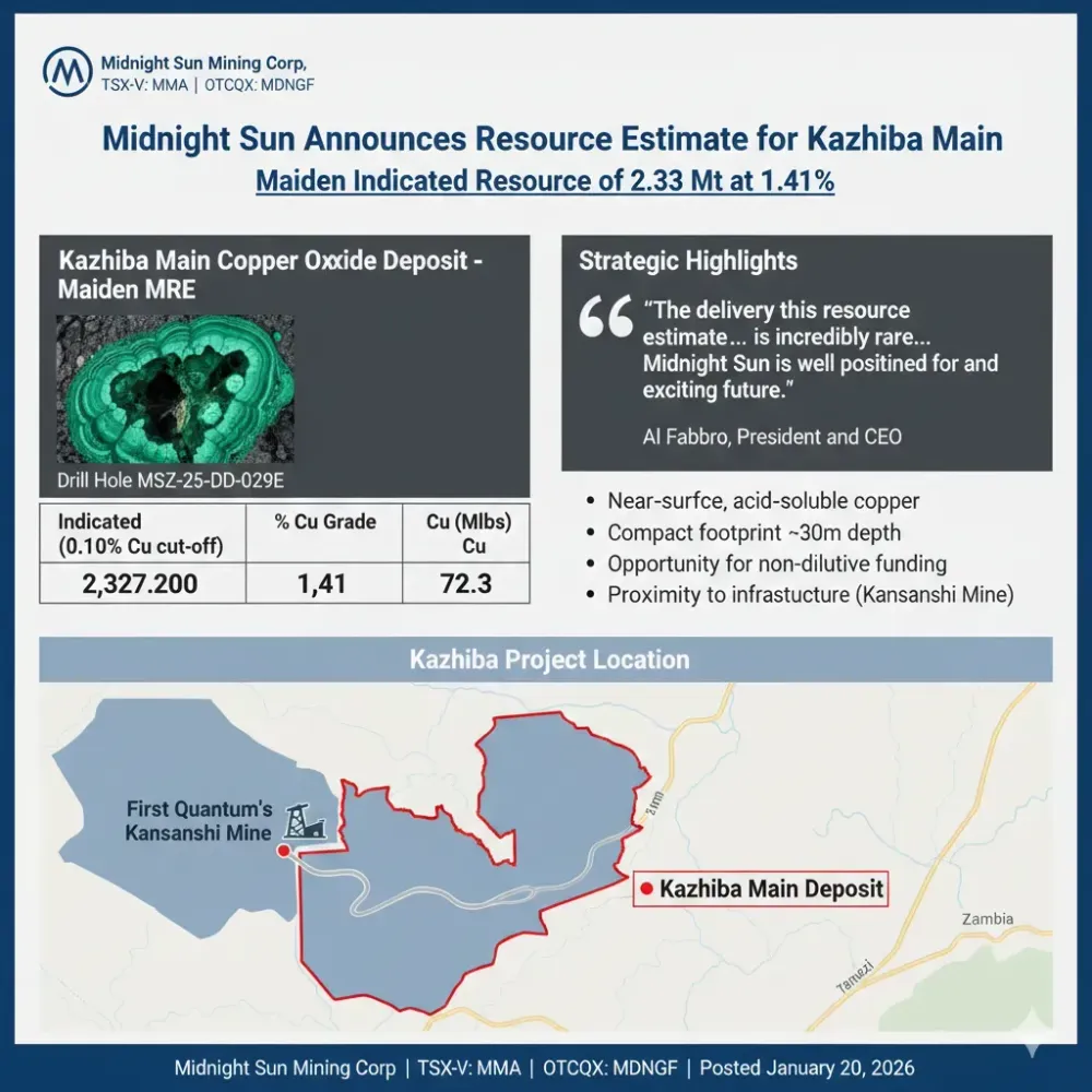 Midnight Sun Announces Resource Estimate for Kazhiba Main Copper Oxide Deposit