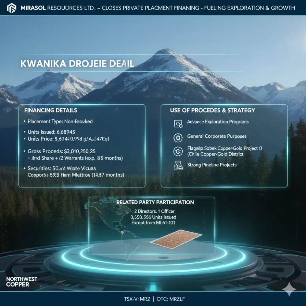 Mirasol Resources Closes Private Placement Financing