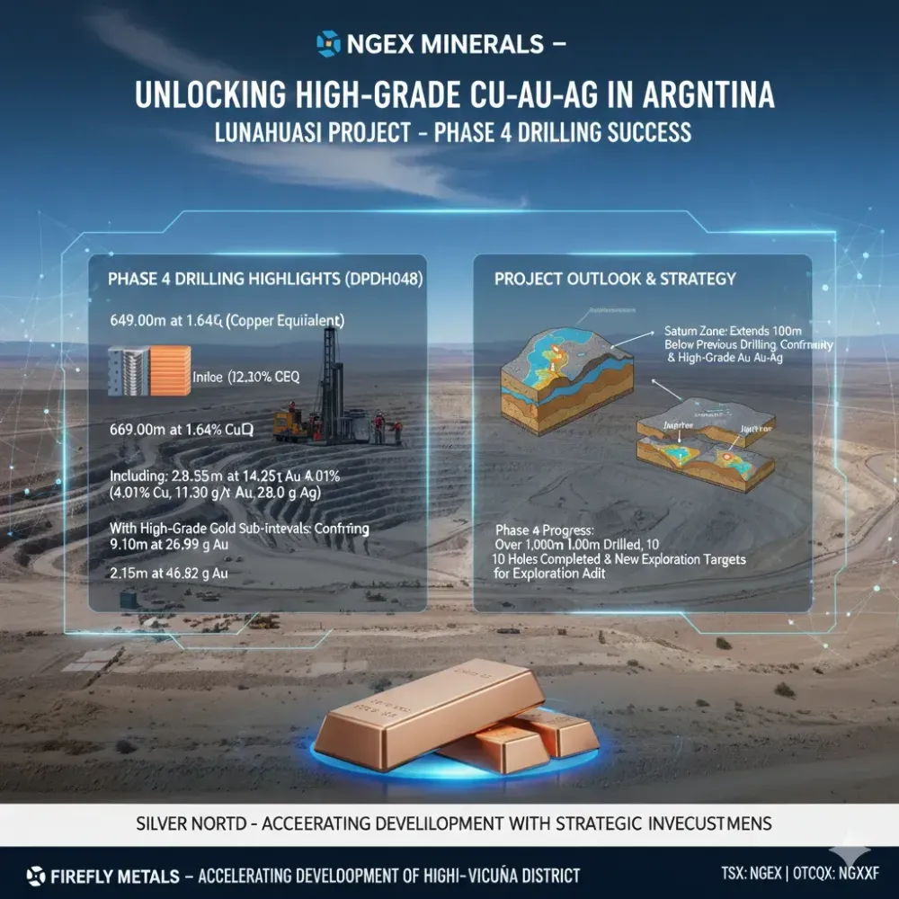 NGEx Drills 22.85m at 4.01% Cu and 11.30 g/t Au (14.26% CuEq) within 126.6m at 2.16% Cu and 3.30 g/t Au (5.09% CuEq)