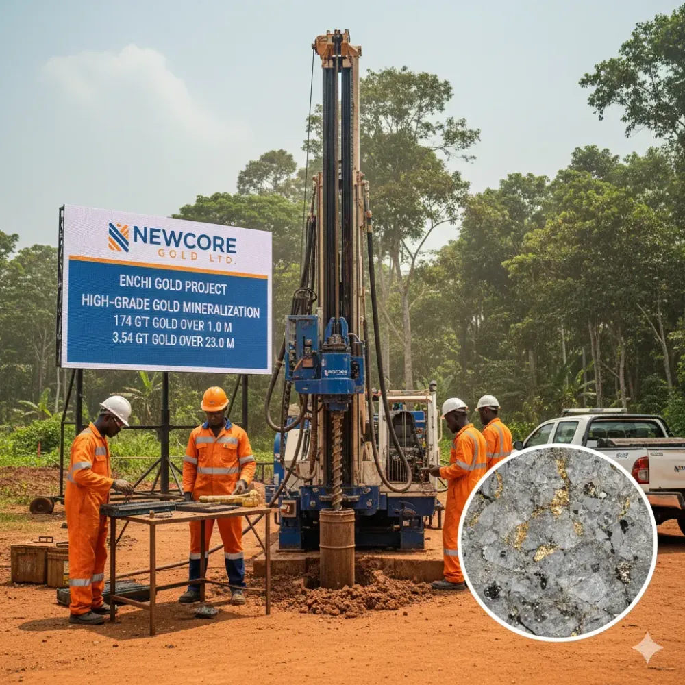 Newcore Gold Diamond Drilling Intersects High-Grade Gold Mineralization with 174 g/t Gold over 1.0 Metre and 3.54 g/t Gold over 23.0 Metres, at the Enchi Gold Project, Ghana