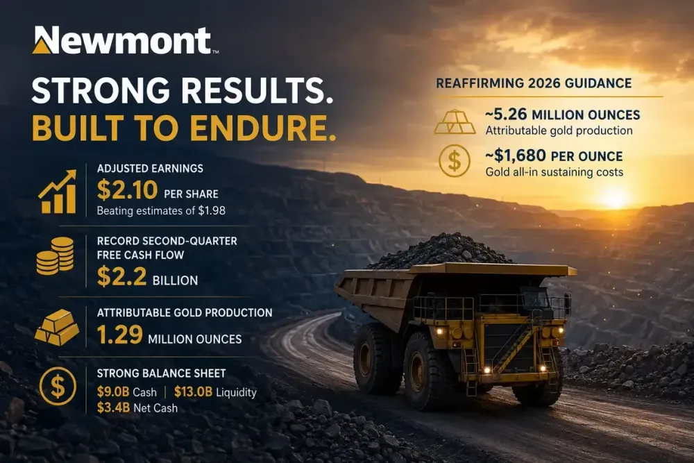 Newmont shrugs off 13% gold-price correction with record second-quarter free cash flow, tops earnings estimates