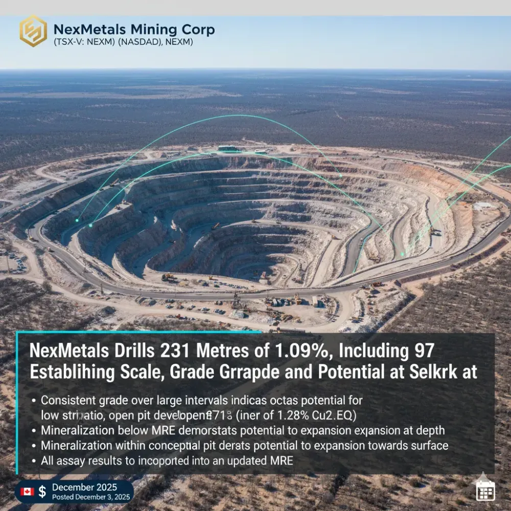 NexMetals Drills 231 Metres of 1.09% CuEq, Including 97 Metres of 1.28% CuEq Establishing Scale, Grade and Expansion Potential at Selkirk