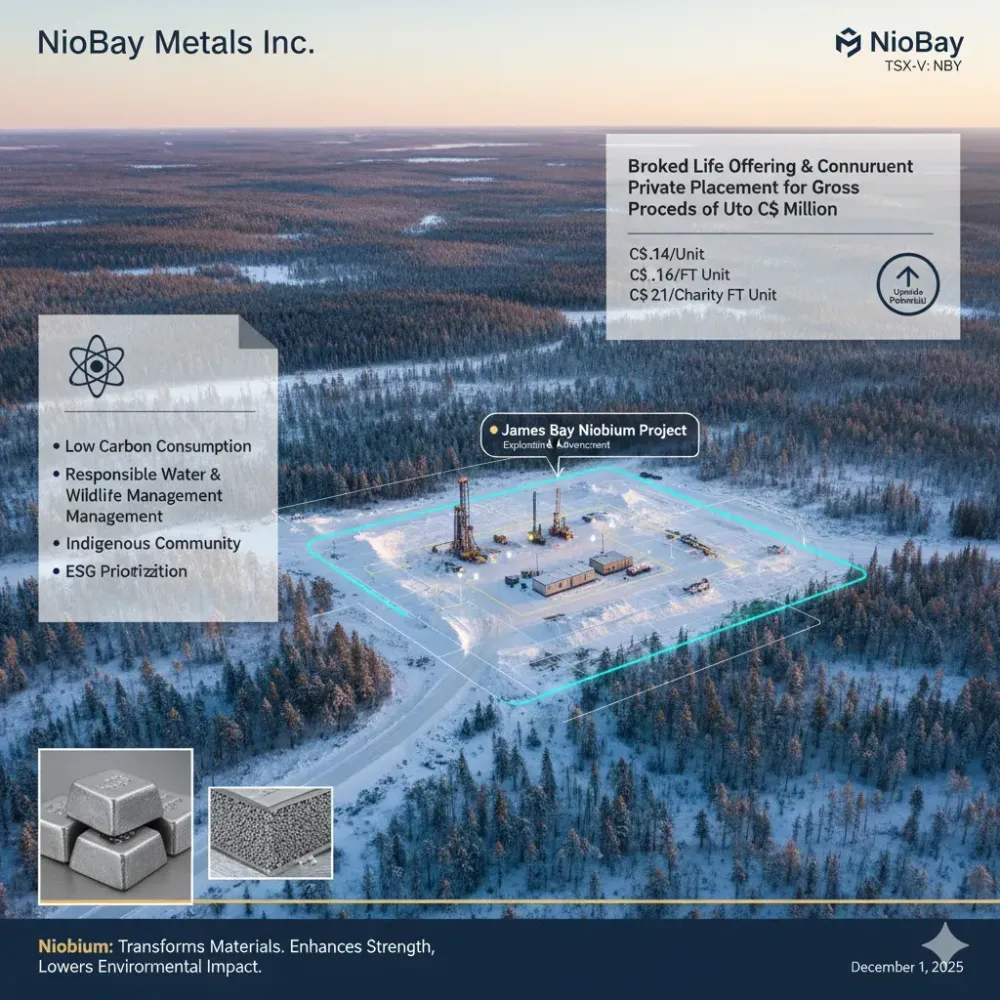 NioBay Metals Announces Brokered Life Offering and Concurrent Private Placement for Gross Proceeds of Up to C$5 Million