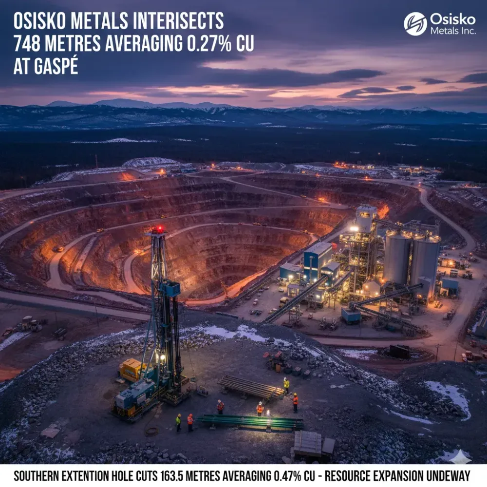 Osisko Intersects 748 Metres Averaging 0.27% Cu at Gaspé